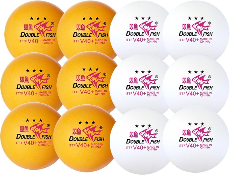 Double Fish Ping Pong Balls - White & Orange 3-Star Table Tennis Balls - High Performance V40+ ABS Balls Ultimate Durability Training Ball 12 Pack - Image 2